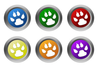 Wall Mural - set of rounded colorful buttons with pet footprints symbol