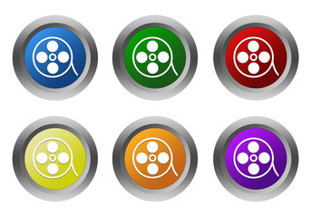 Wall Mural - set of rounded colorful buttons with movie symbol