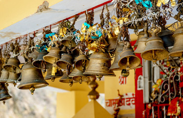 Brass bells in ancient hindu temple