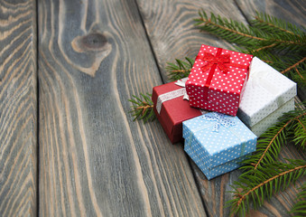 Poster - christmas trees with heap of gift boxes