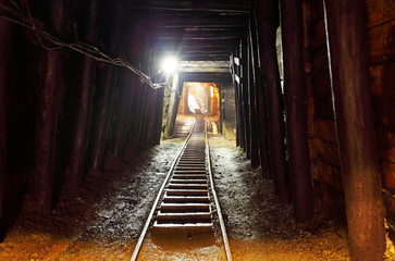 Wall Mural - Mine with railroad track - underground mining