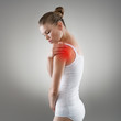© Stasique - Young woman having pain in shoulder. Joint illness and treatment