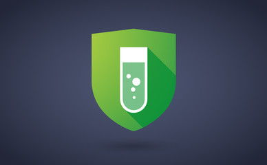 Sticker - Long shadow shield icon with a chemical test tube