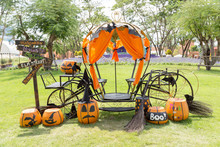 Pumpkin Carriage Located At A Park