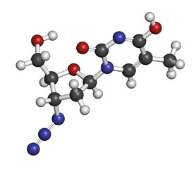 Sticker - Zidovudine (azidothymidine, AZT) HIV drug molecule.