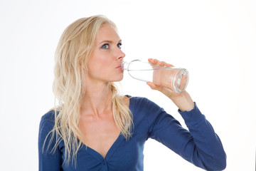 profile of blonde girl with bottle