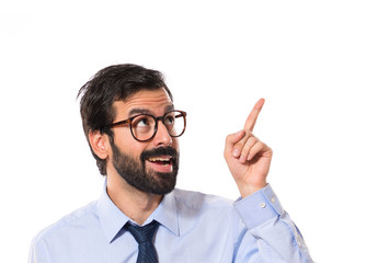 Wall Mural - Businessman thinking over white background