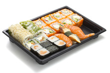 Set Of Sushi In Black Plastic Box