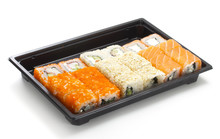 Set Of Sushi In Black Plastic Box