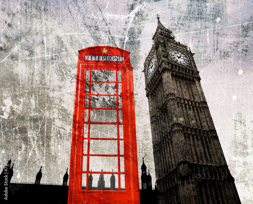 Plakat na zamówienie Old London Composing Telefonzelle und Big Ben