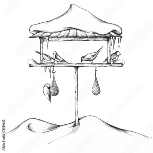 Vogelhaus im Winter StockIllustration Adobe Stock Vogelhaus im Winter StockIllustration Adobe Stock