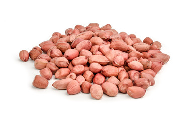 Wall Mural - Pile of red peanuts on white background