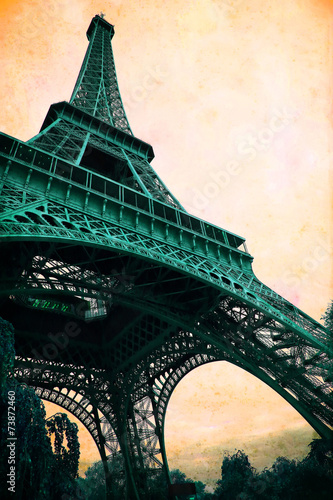 Tapeta ścienna na wymiar Eiffel Tower - retro postcard styled.