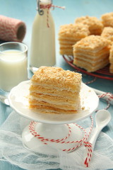 Wall Mural - Layer cake from  puff pastry with custard cream