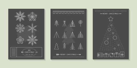 Hipster Christmas greeting card design with flat line icons