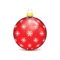 Sticker - Red Christmas ball with snowflakes isolated on white background