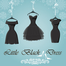 Little Black Dress. Winter Snowflakes Background