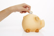 © Tran-Photography - Hand wirft Münze ins Sparschwein