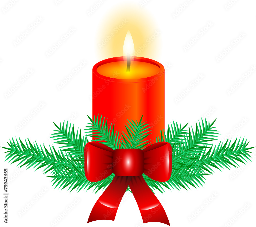 Kerze auf Tannenzweig Weihnachten Stock Vector