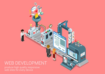 Website creation, web development process flat 3d concept
