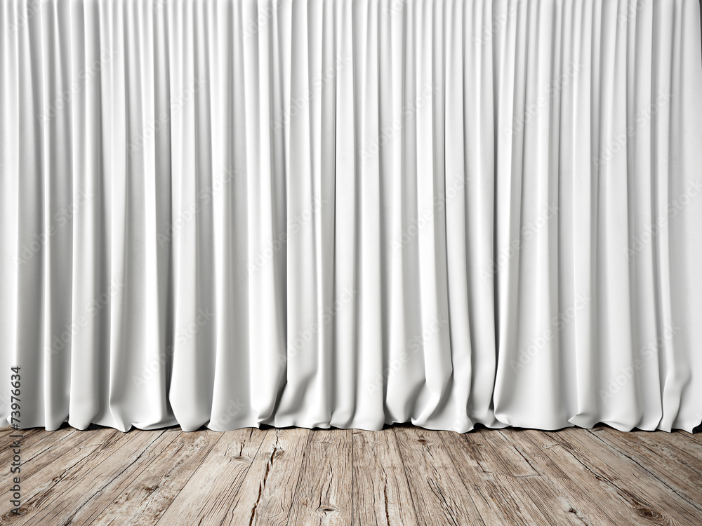 White curtains and wood floor - obrazy, fototapety, plakaty 