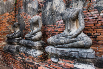 Headless damaged buddha in the ancient ayutthaya temple