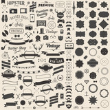 Fototapeta  - Huge set of vintage styled design hipster icons Vector signs and symbols templates for your design Largest set of phone, gadgets, sunglasses, mustache, ribbons infographcs element and other thing