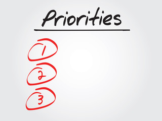 Hand writing Priorities blank List, vector concept