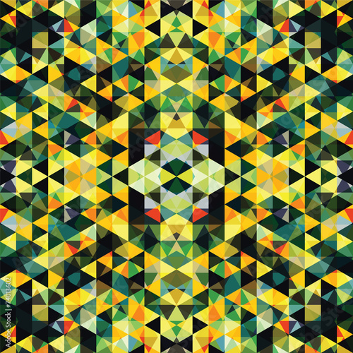 Fotografie, Obraz Triangular Mosaic Colorful Background. Abstract Rasta Dog.