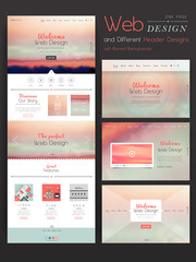 Wall Mural - one page website template design with blurred background