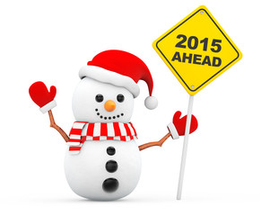 Aufkleber - Snowman with 2015 New Year Ahead Sign