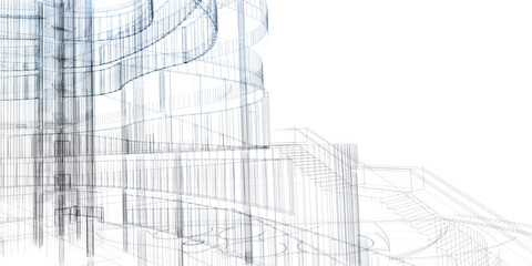 abstract architecture wireframe, render of building