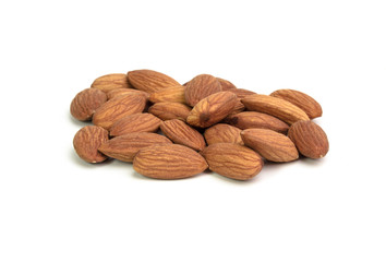 Handful almond isolated on a white background