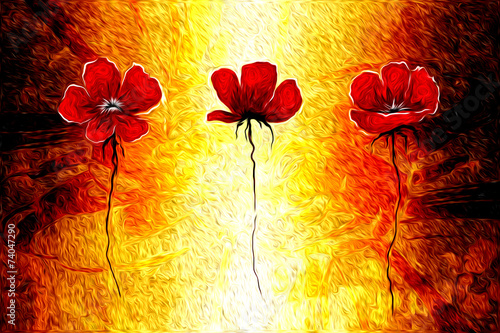 obraz-olejny-abstrakcyjny-kwiat-trzy-czerwone-maki