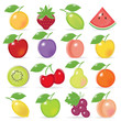 Retro-stylized fruit icons with reflection and shadow 