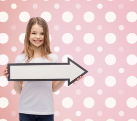 Sticker - smiling girl with blank arrow pointing right