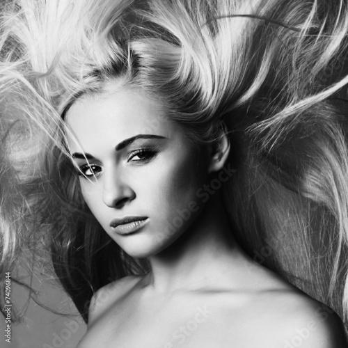 Naklejka na szybę Beautiful Face of Young Woman.Blond girl.monochrome portrait