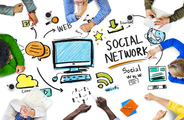 Wall Mural - social network media people meeting communication concept