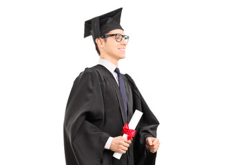 Canvas Print - Graduate student with diploma in his hand