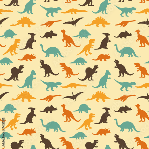 vector set silhouettes of dinosaur, retro pattern background Poster