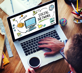 Wall Mural - social network social media technology browsing working concept
