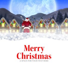 Aufkleber - Composite image of santa delivery presents to village