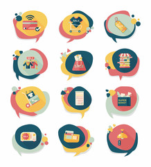  shopping speech bubble flat design background set, eps10