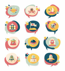  Space speech bubble flat design background set, eps10