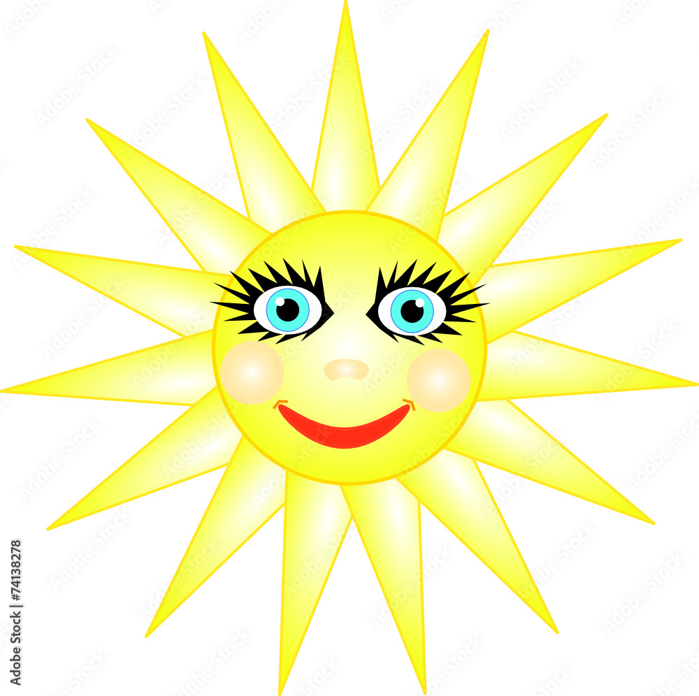 Cheerful smiling bright sun with blue eyes Stock Vector | Adobe Stock, image size:1000x996