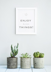 Wall Mural - MOTIVATIONAL POSTER ENJOY THE LITTLE THINGS WITH SUCCULENTS