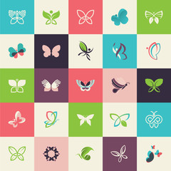 Wall Mural - set of flat design butterfly icons