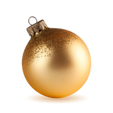 Christmas, New Year Golden Ball Isolated On White Background.