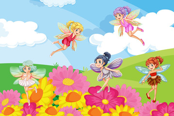 Poster - A garden with fairies