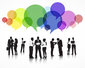 Sticker - Vector of Business People Discussing with Speech Bubbles